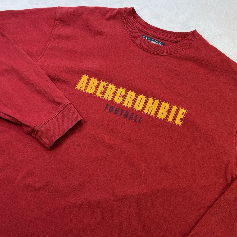 Abercrombie Y2K Football Long Sleeve Shirt XL Red Graphic Tee A&F Double Sided‎